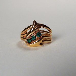 Vintage 18K Gold Plated Green Swarovski Crystals Ring Size 6